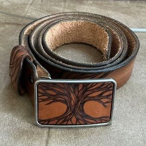 Brown Leather Belt with Tree Design